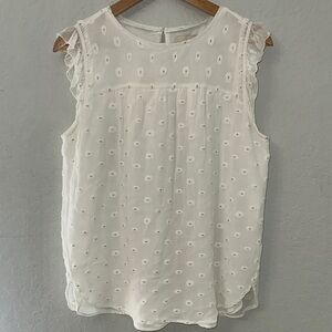 LOFT White Sleeveless Blouse with gold Eyelet Design Sz. M